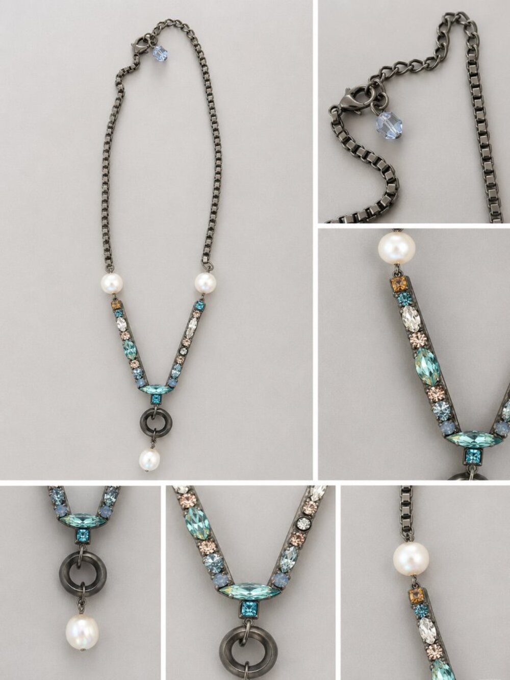 Title: Sorrelli Crystal Pearl Statement Necklace Silver Chain